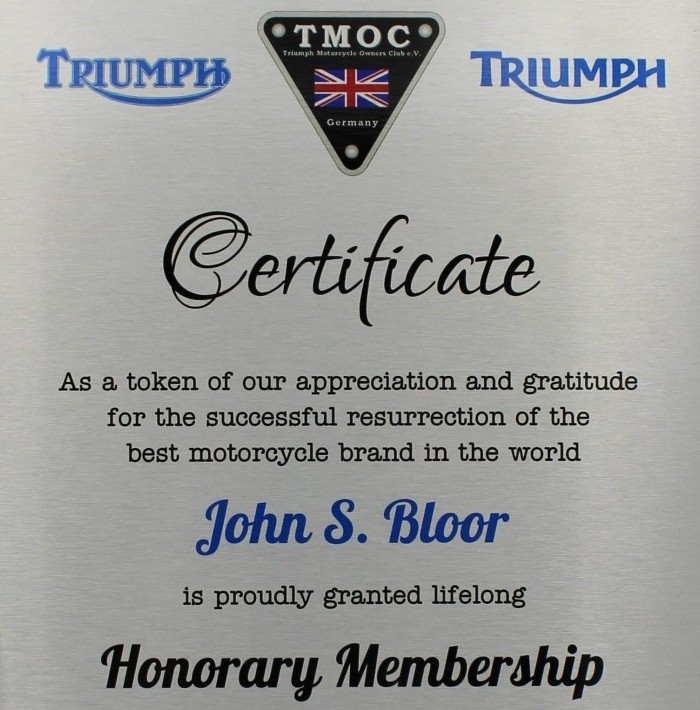 Read more about the article John S. Bloor – Ehrenmitglied vom TMOC Germany    